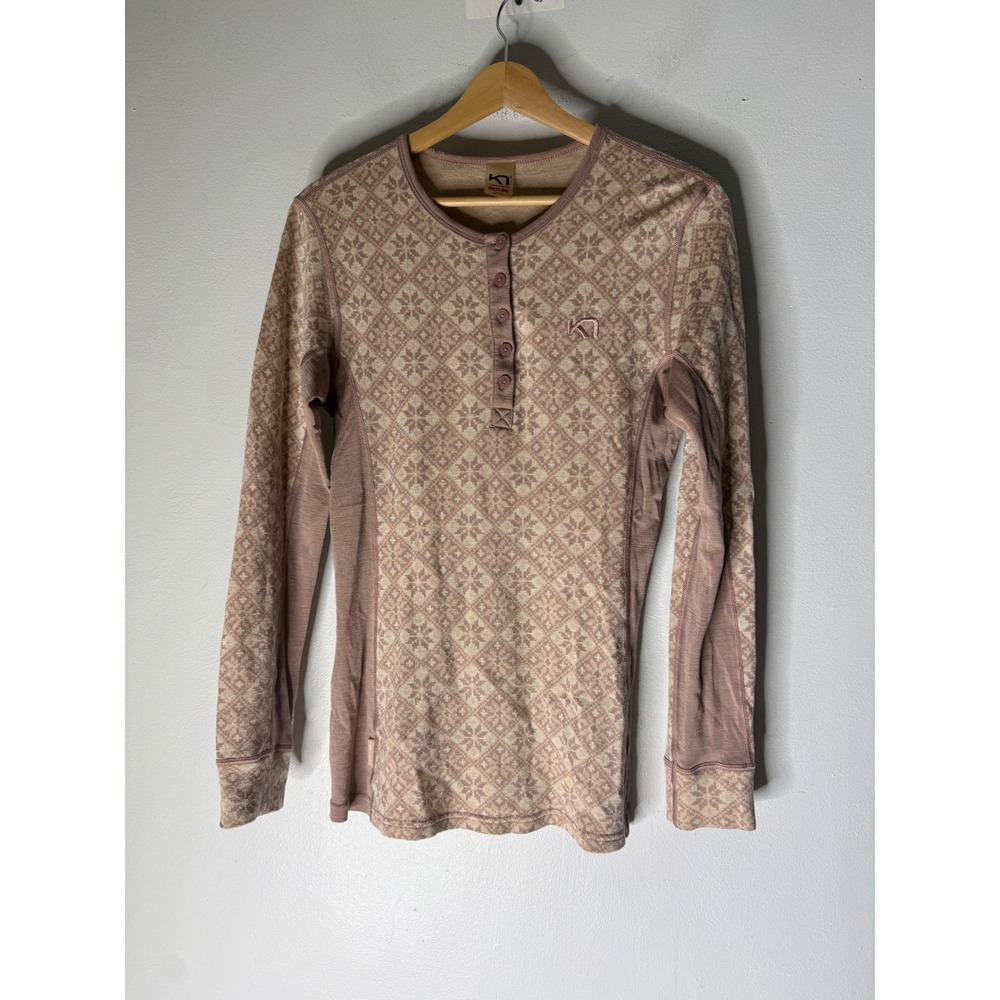 Kari Traa Rose 100% Merino Wool Henley Base Layer Top Rose Fair Isle Womens L